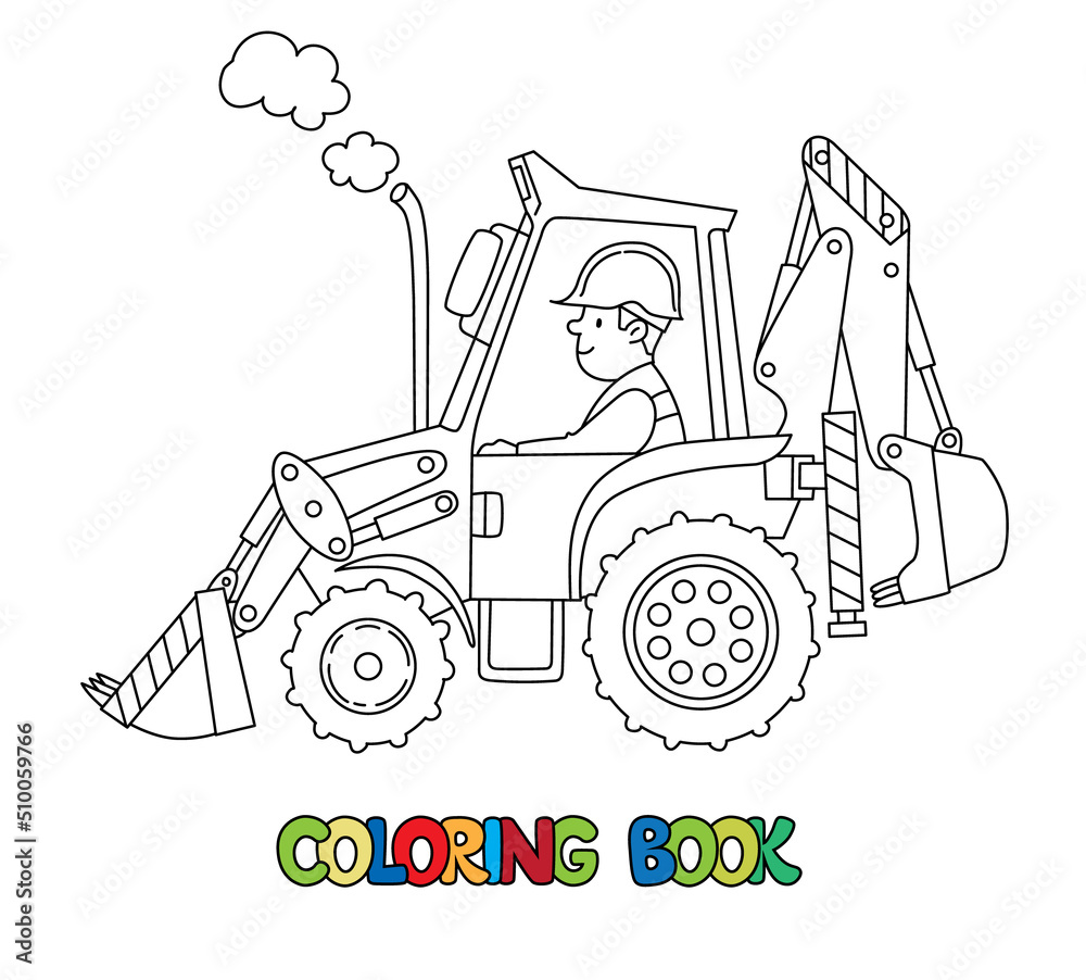 Naklejka premium Construction tractor with a driver Coloring book