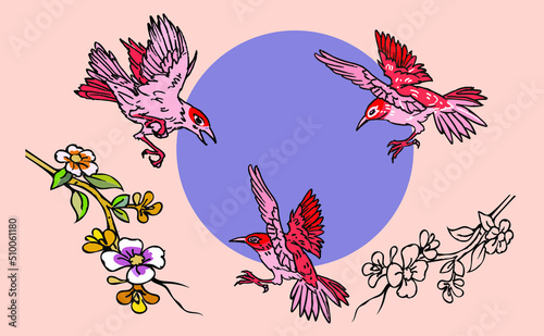 illustration of a red bird with flowers vector for card illustration decoration