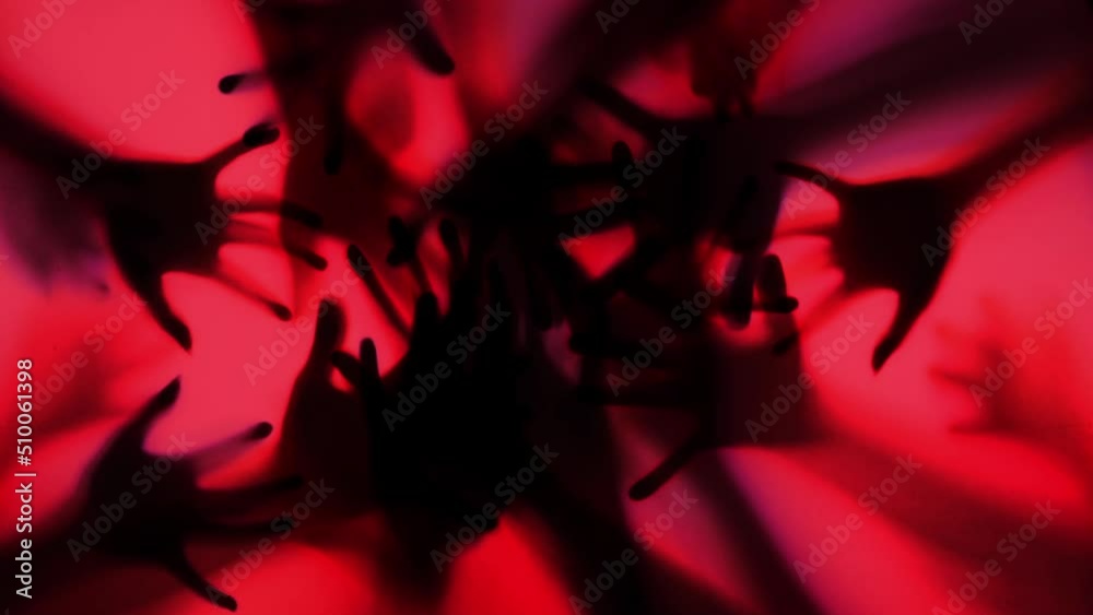 Shadow of a zombie's hand in red scene., Slow motion
