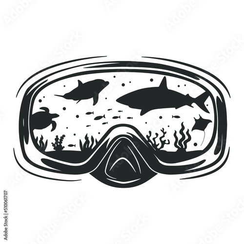 Scuba Googles Illustration Clip Art Design Shape. Diver Scene Silhouette Icon Vector.