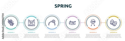 spring concept infographic design template. included fern, cataract, headband, turkey, grill, eggs icons and 6 option or steps.