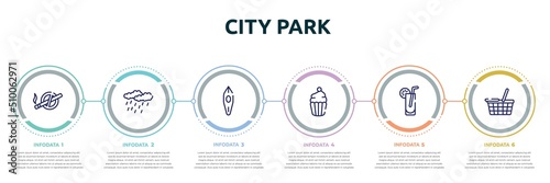 city park concept infographic design template. included no smoking, precipitation, canoe, cupcake, lemonade, food basket icons and 6 option or steps.