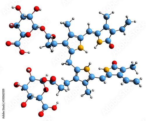 3D image of Bilirubin diglucuronide skeletal formula - molecular chemical structure of metabolite isolated on white background
