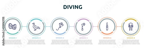 diving concept infographic design template. included easter egg, goose, kite, streetlight, bullets, diving suit icons and 6 option or steps.