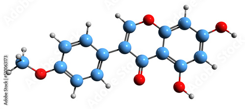 3D image of Biochanin A skeletal formula - molecular chemical structure of  O-methylated isoflavone isolated on white background
 photo