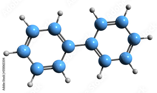  3D image of Biphenyl skeletal formula - molecular chemical structure of diphenyl isolated on white background
 photo