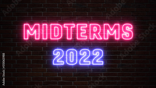 Usa midterms 2022 neon banner text on dark brick wall, election call for action photo