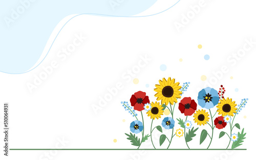 Banner with flowers as a symbol of freedom in Ukraine on white background.