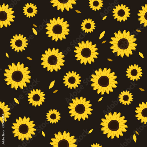 Seamless vector pattern with sunflowers. Suitable for wallpaper, print, t-shirt, hoody, wrapping, packaging.