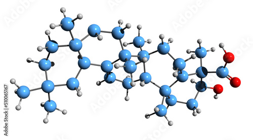  3D image of Boswellic acid skeletal formula - molecular chemical structure of pentacyclic terpenoid isolated on white background photo