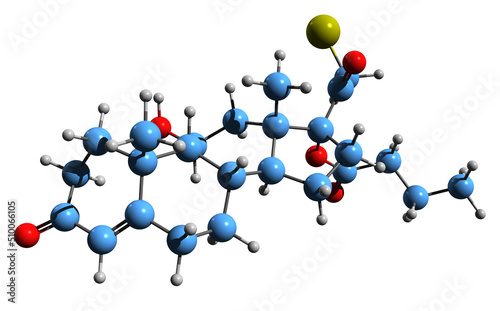 3D image of Butixocort skeletal formula - molecular chemical structure of tixocortol butyrate isolated on white background photo