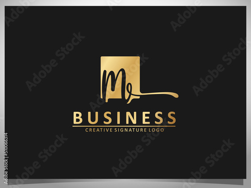 golden logo emblem icon related for corporate . private logo etc. gold hand drawn signature initial m isolated black background