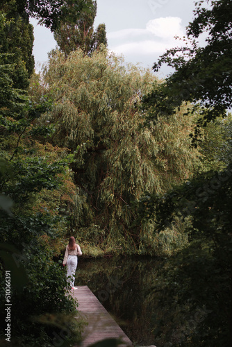 person walking on a bridge