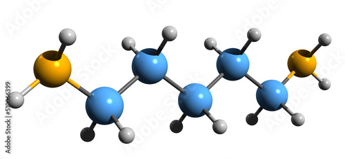 3D image of Cadaverine skeletal formula - molecular chemical structure of diamine isolated on white background
 photo