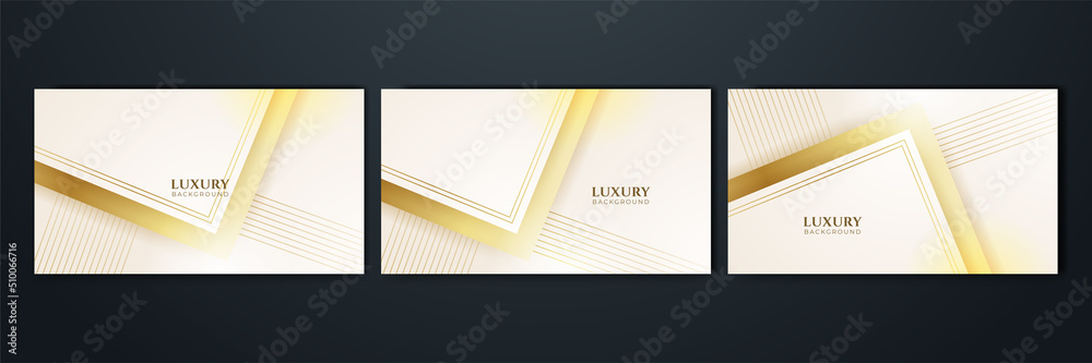Set of abstract white and gold shapes background