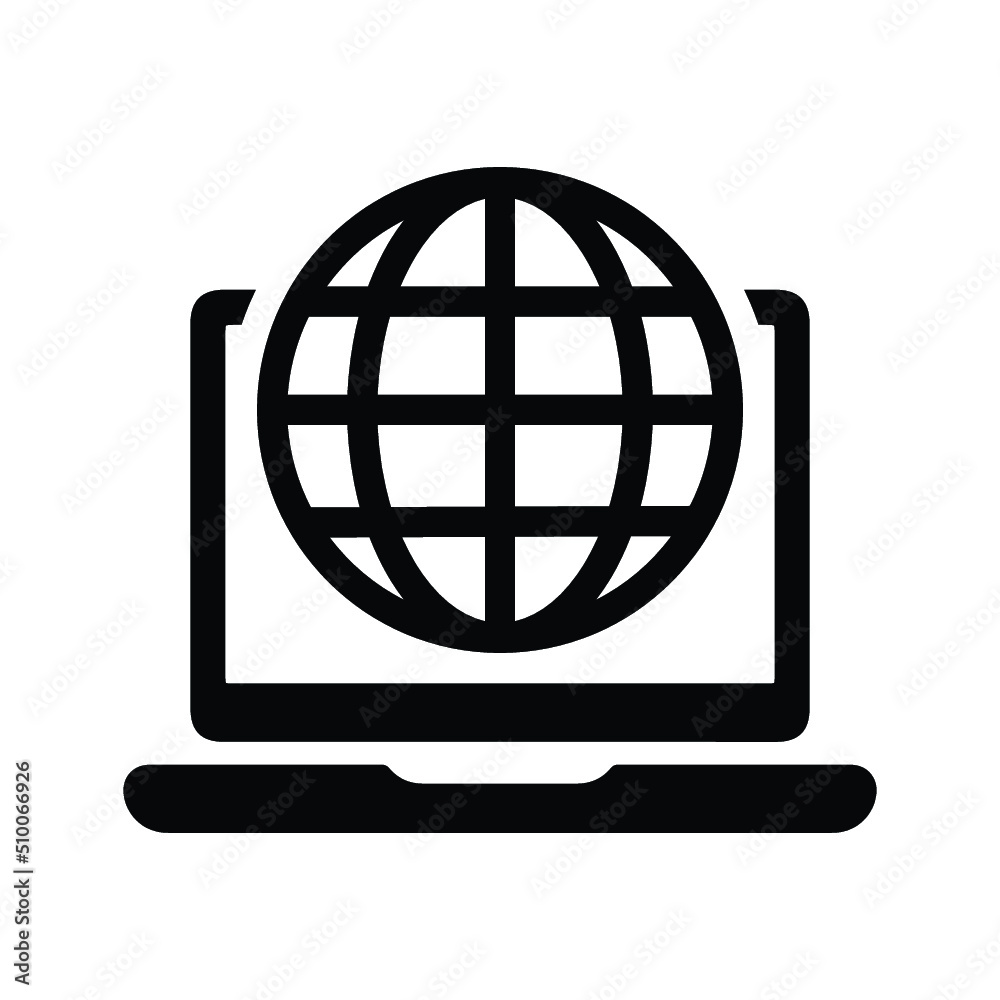 Global, laptop, big data icon. Black vector graphics. Global, laptop, big data icon. Black vector graphics.
