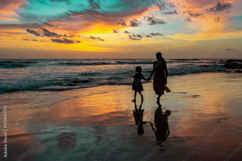 Mom and Me, sunset on the beach