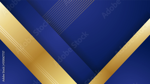 Abstract blue background with luxury elegant golden lines