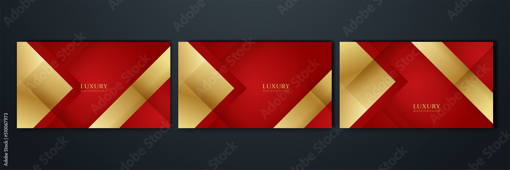 Set of red abstract background with golden lines