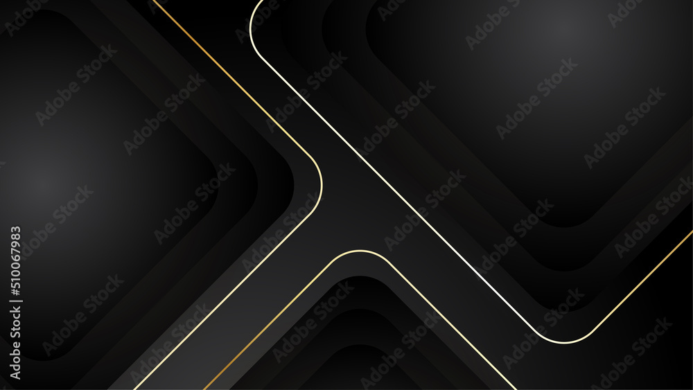 Obraz premium Luxury elegant black background with golden lines and waves