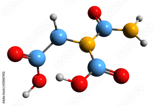  3D image of Carbamoyl aspartic acid  skeletal formula - molecular chemical structure of ureidosuccinic acid isolated on white background photo