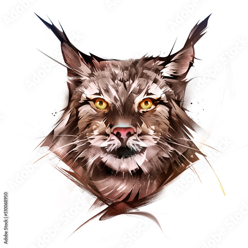 drawn bright color portrait of an animal muzzle of a lynx