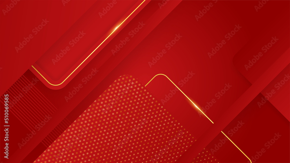 Luxury red and gold design background with abstract shapes and lines