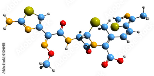 3D image of Cefditoren skeletal formula - molecular chemical structure of cefditoren pivoxil isolated on white background