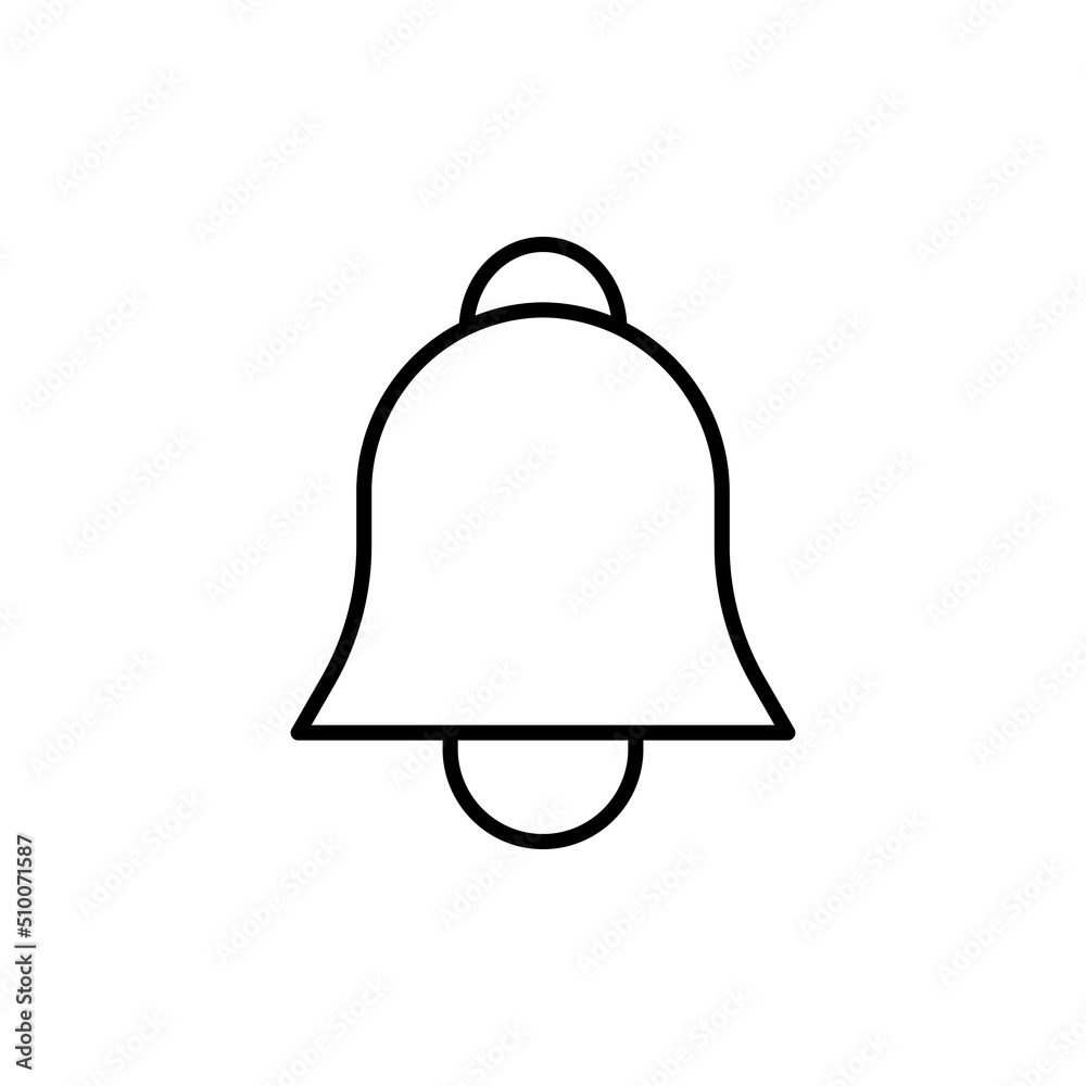 Bell linear icon in black, outline vector illustration. Notofication symbol over white background. Isolated illustration. Trendy flat thin line sign for: app, graphic design, web, ui, ux. EPS 10