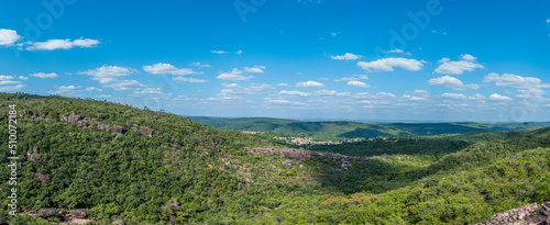 Panoramic photograph of the beautiful view of the city of Len  ois  at the nearby viewpoint  in Chapada Diamantina located in the state of Bahia  Brazil