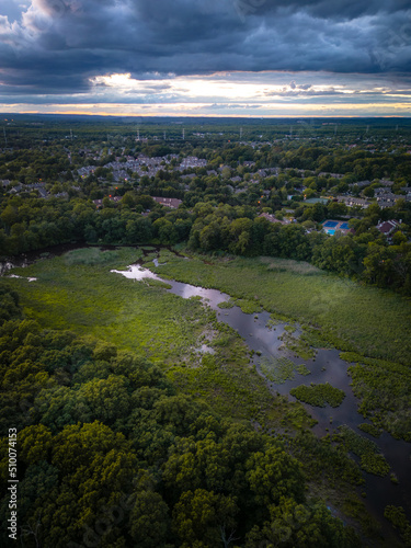 Aerial Drone Sunset of Cranbury Princeton Plainsboro NJ