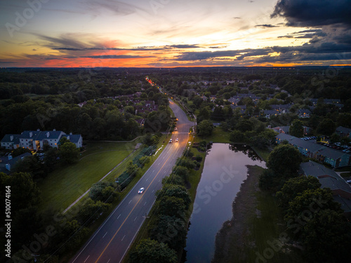 Aerial Drone Sunset of Cranbury Princeton Plainsboro NJ