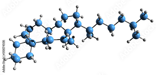  3D image of Cholestane skeletal formula - molecular chemical structure of tetracyclic triterpene isolated on white background photo