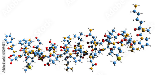  3D image of Cholecystokinin skeletal formula - molecular chemical structure of peptide hormone CCK isolated on white background
 photo