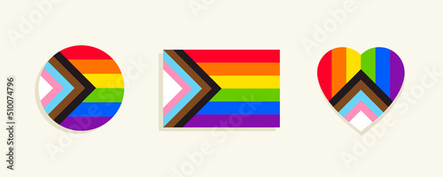 Fotografie, Obraz Progress pride flag with heart and circle design elements