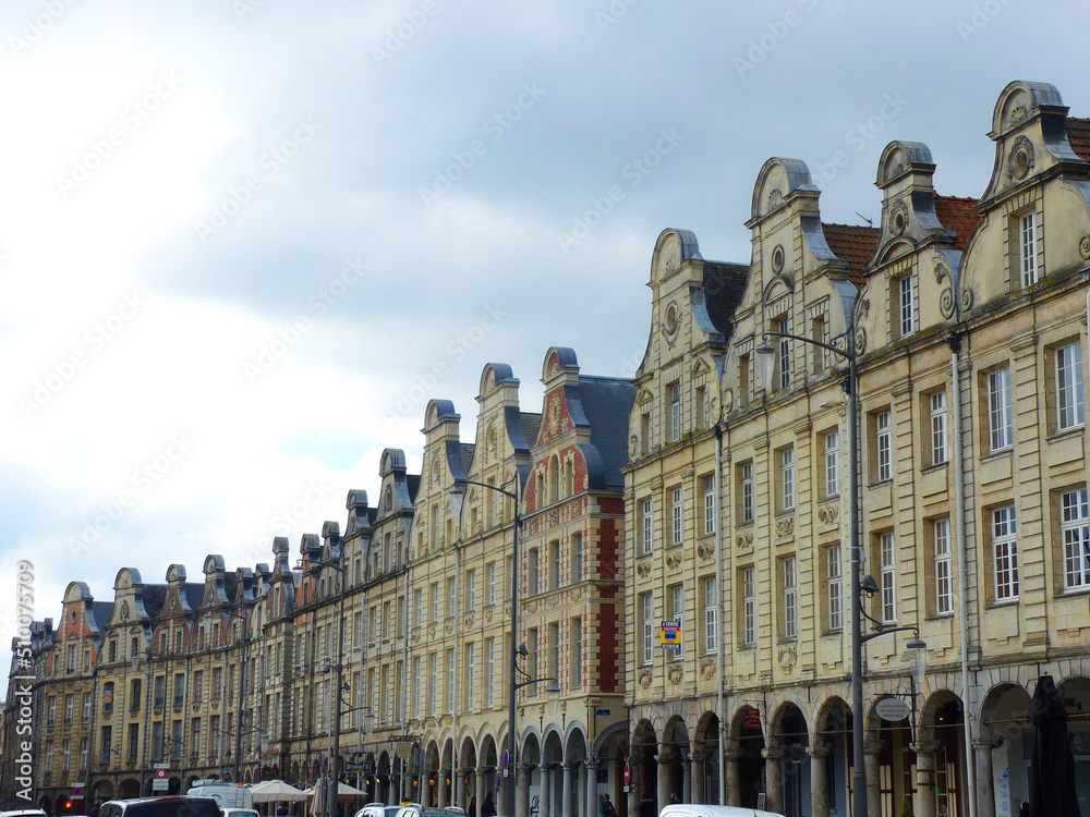 Arras, December 2017 - Visit of the beautiful city of Arras, view on the main square and the belfry