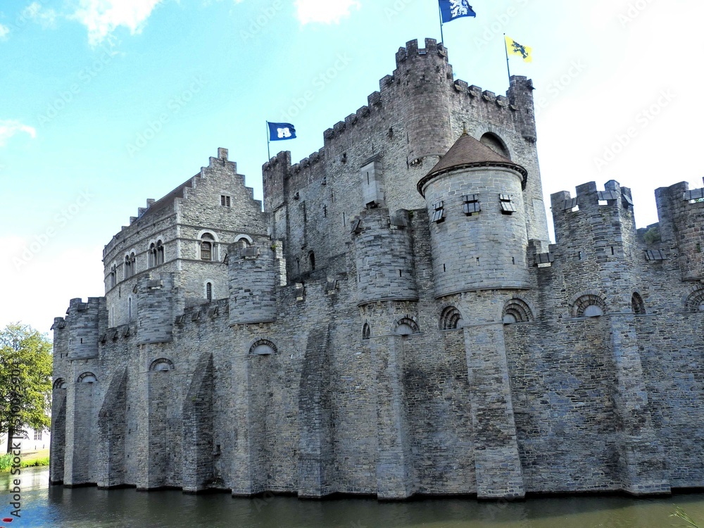 Ghent, France - July 2018: Visit to the beautiful city of Ghent in Belgium, view of the Castle