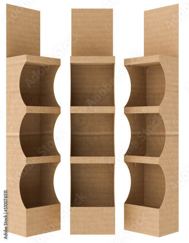 3D rendering - High resolution image pos floor display  box template isolated on white background, high quality details of cardboard