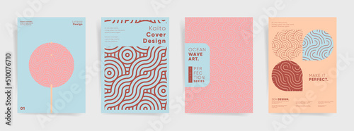 Asian geometry identity brochure or flyer set. Business company template for presentation, book cover, poster or report. A4 vertical vector front page mock up set. Japanese abstract geometric design.
