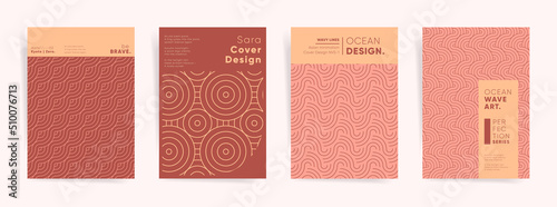 Asian geometry identity brochure or flyer set. Business company template for presentation, book cover, poster or report. A4 vertical vector front page mock up set. Japanese abstract geometric design. 