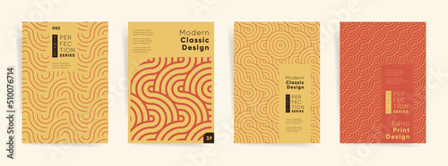 Asian geometry identity brochure or flyer set. Business company template for presentation, book cover, poster or report. A4 vertical vector front page mock up set. Japanese abstract geometric design.
