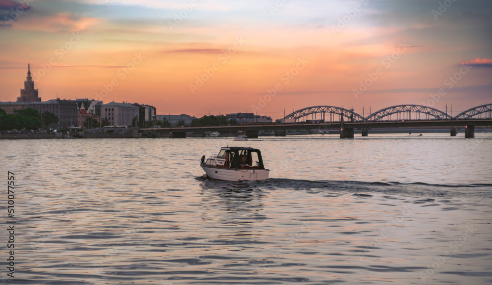 Boat in the river in the sunset time