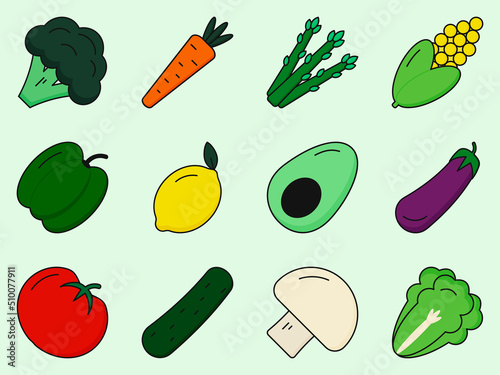 Vegetables line icon set