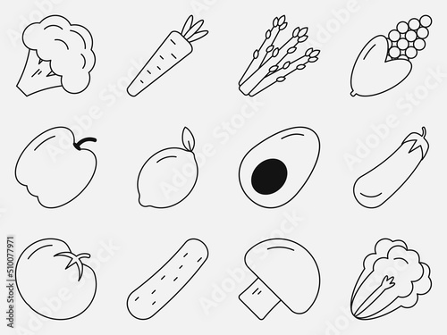 Vegetables line icon set