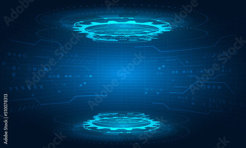Hologram podium.futuristic circle blue vector HUD.Podium.Modern technology.Gaming.