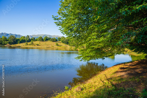 Beautiful landscape with Tsover lake and green trees  Armenia