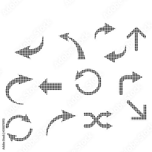 Set of 13 style vector pixel art arrows isolated on white background