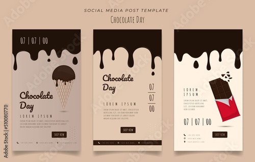Media social post template with melted chocolate for online advertising in chocolate day design