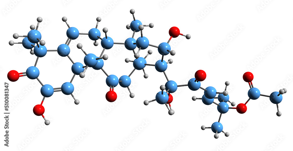  3D image of Cucurbitacin E skeletal formula - molecular chemical structure of  triterpene isolated on white background
