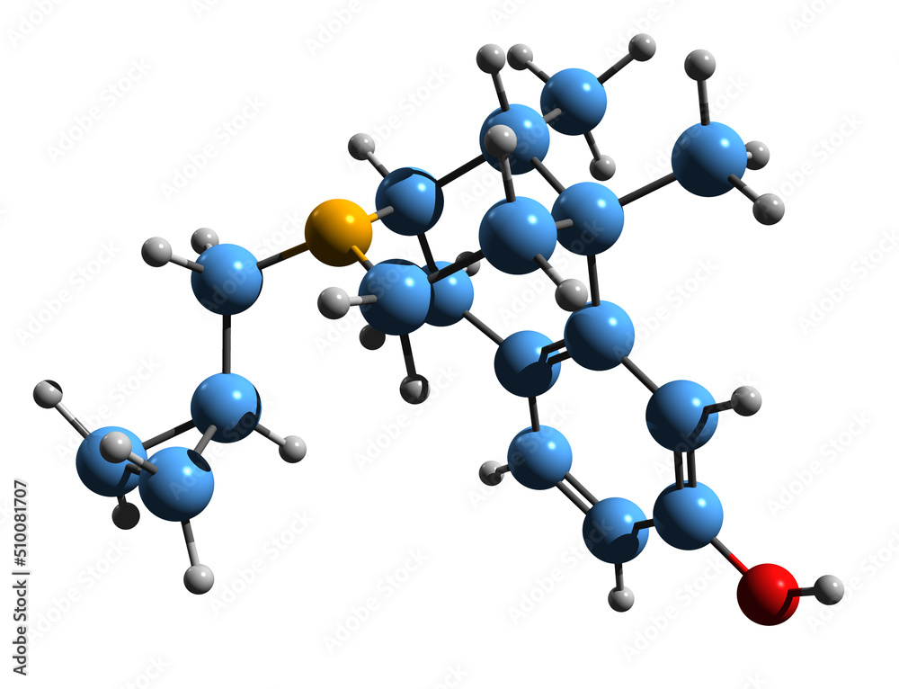Obraz premium 3D image of Cyclazocine skeletal formula - molecular chemical structure of opioid agonist-antagonist isolated on white background
